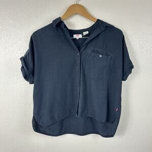 Levi's Short Sleeve Button Shirt Women's Size Small Black Western Pockets Logo